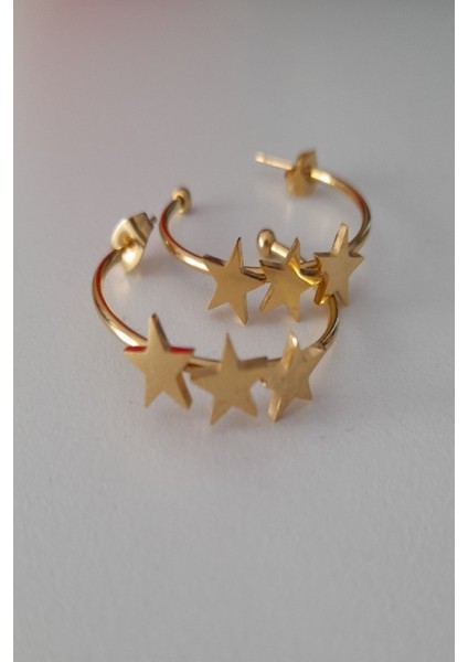 Yıldız Detaylı Çelik Gold Halka Küpe