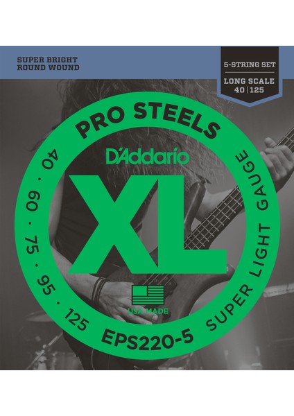 Müzik D'Addario EPS220-5 Bas Gitar Tel Seti, 5 Telli, Xl, 40-95, Long Scale