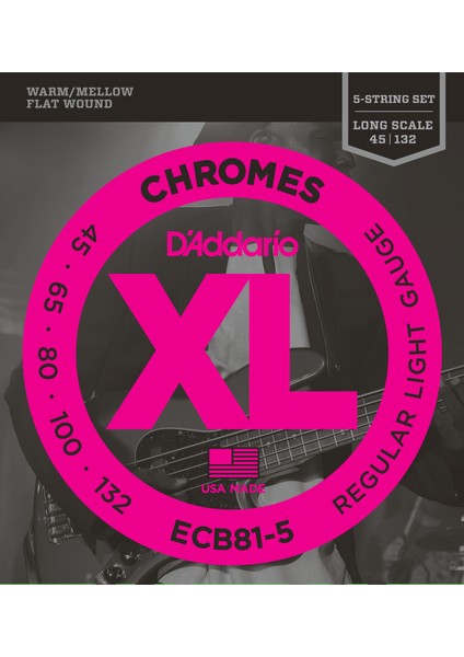 Müzik D'Addario ECB81-5 Bas Gitar Tel Seti, 5 Telli, Chromes, Regular Lıgh