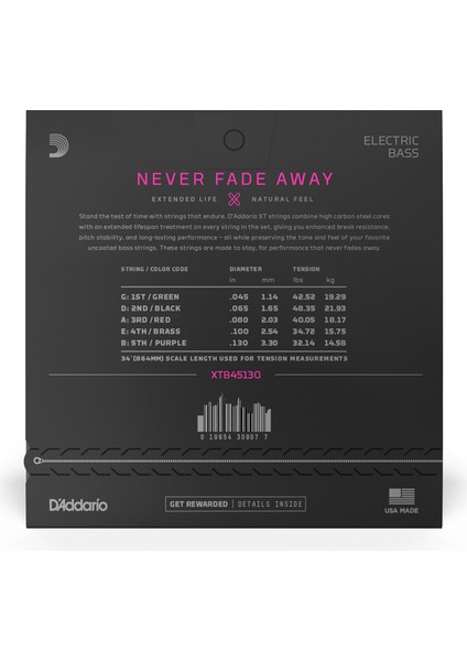 Müzik D'Addario XTB45130 Bas Gitar Tel Seti, Xt, 45-130, 5 Tel, Long Scale,