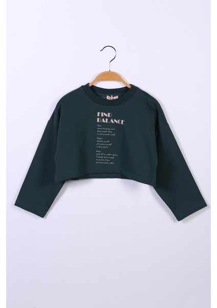 Kız Çocuk Yeşil Crop Sweatshirt (2-6yaş)