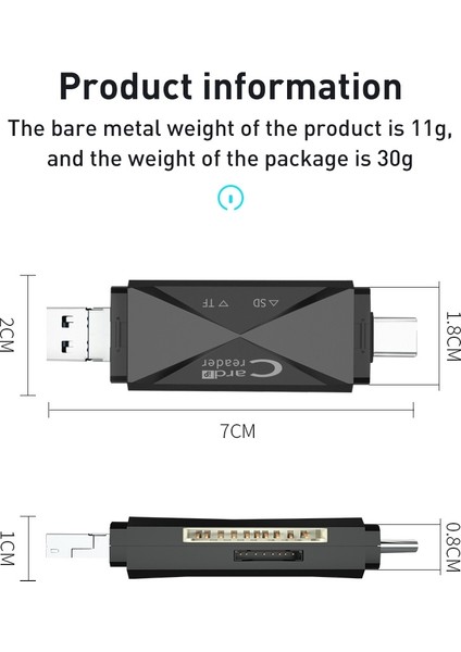 ADS-218 8 Pin+Usb+Tip-C Çok Function Card Okuyucu (Yurt Dışından)