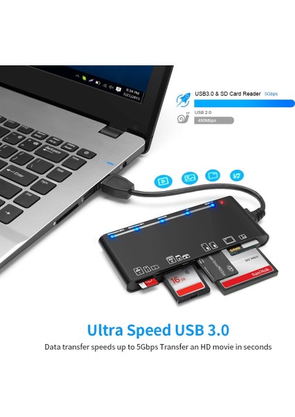 Rocketek Cr7 Usb3.0 Çok Işlevli Kart Okuyucu Cf / Xd / Ms / Sd / Tf Kart 7 1 (Yurt Dışından)