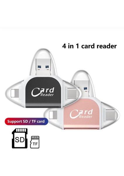 Usb2.0 & Micro Usb+8pin+Type-C 4'te 1 Kart Okuyucusu D (Yurt Dışından)