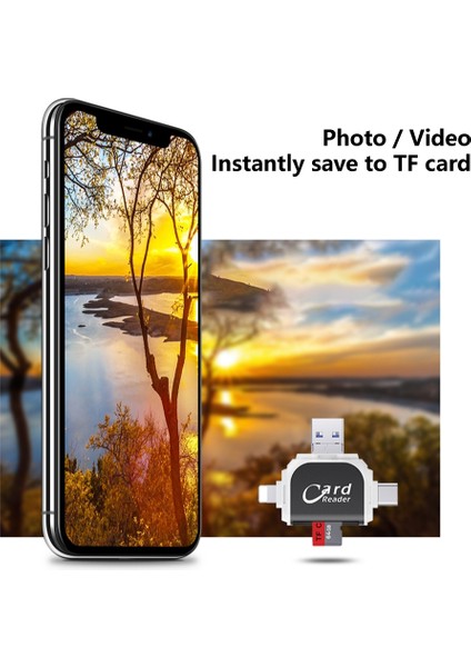 Usb2.0 & Micro Usb+8pin+Type-C 4'te 1 Kart Okuyucusu D (Yurt Dışından)