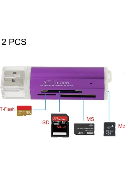 2 Arça Mullı Multli 1 USB 2.0 Mikro Sd Sdhc Tf Mmc Ms Pro Duo Hafıza Kartı Okuyucu (Yurt Dışından)