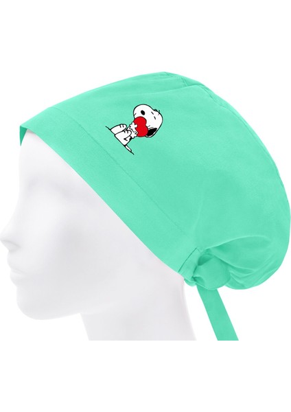 Tesettür Snoopy Kalp Baskılı Şef Aşçı Hastane Bonesi