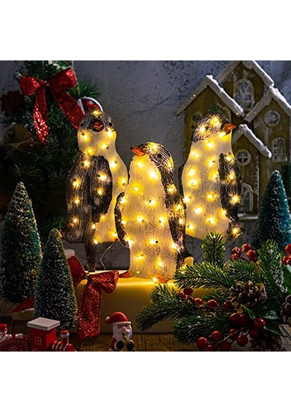 3 Adet Noel Penguen Akrilik 50 LED Işık Up Açık Heykelcik Dekor(Yurt Dışından)