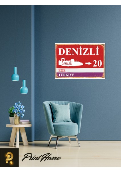 Ahşap Vintage Poster " 20 Denizli Retro Mdf Poster" 24X34 cm