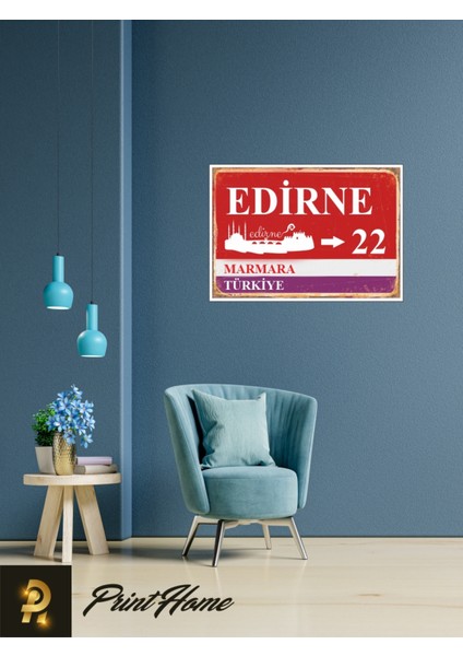 Ahşap Vintage Poster " 22 Edirne Retro Mdf Poster" 24X34 cm