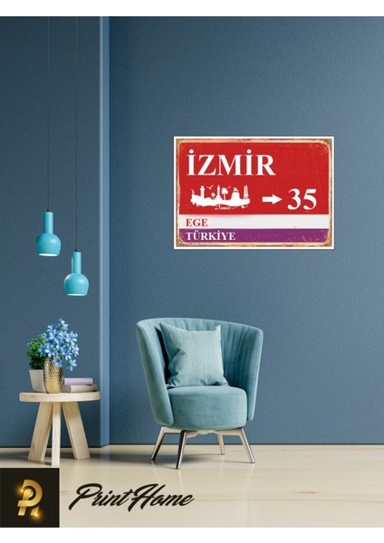 Ahşap Vintage Poster " 35 Izmir Konak Retro Mdf Poster" 24X34 cm