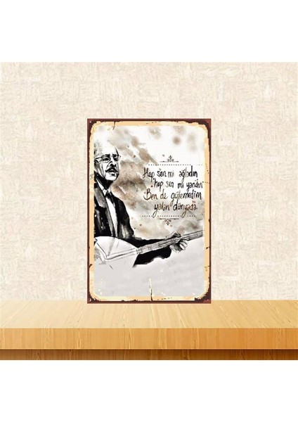 Ahşap Vintage Tablo " Neşet Ertaş" Ahşap Mdf 25X35CM