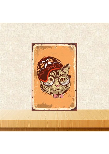 Ahşap Vintage Tablo " Kedi Muhtaza" Ahşap Mdf 25X35CM