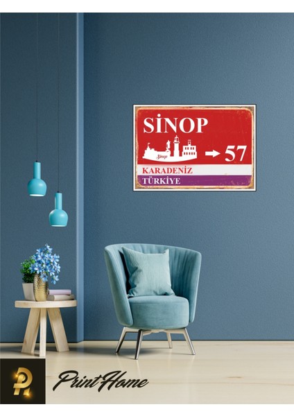 Ahşap Vintage Poster " 57 Sinop Retro Mdf Poster" 24X34 cm