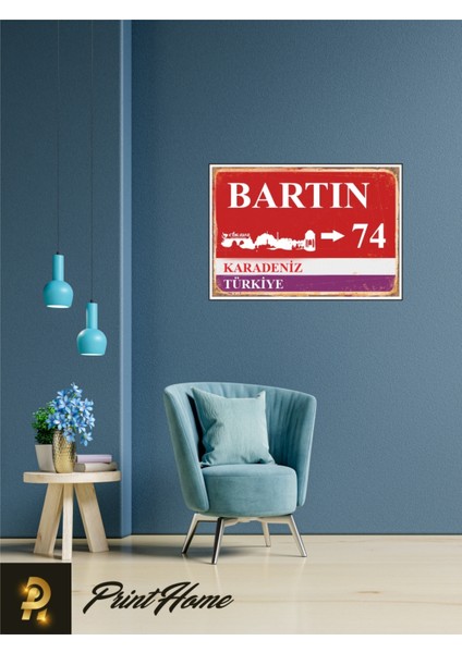Ahşap Vintage Poster " 74 Bartın Retro Mdf Poster" 24X34 cm