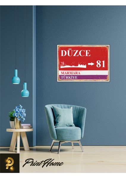 Ahşap Vintage Poster " 81 Düzce Retro Mdf Poster" 24X34 cm