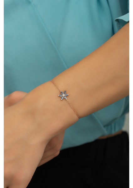 925 Ayar Gümüş Aquamarin Taşlı Lotus Çiçeği Bileklik