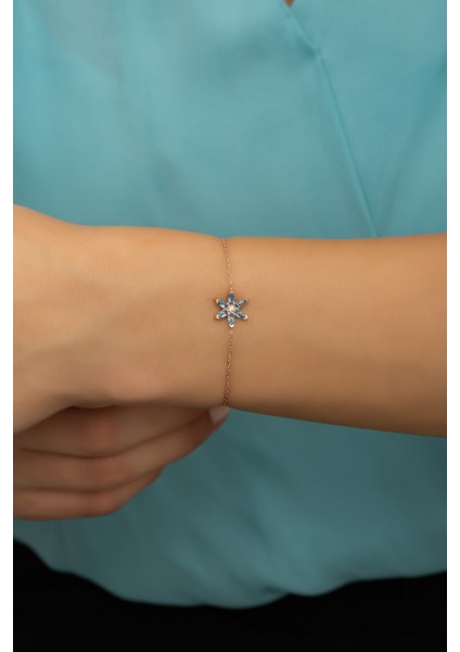 925 Ayar Gümüş Aquamarin Taşlı Lotus Çiçeği Bileklik fiyatları