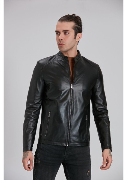 Erkek Siyah Hakiki Deri Ceket