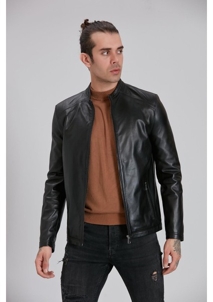 Erkek Siyah Hakiki Deri Ceket modelleri
