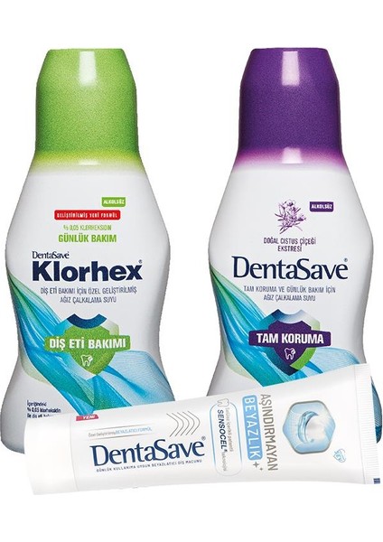 Klorhex Günlük Bakım, Tam Koruma Ağız Çalkalama Suyu 300 ml ve Diş Macunu Aşındırmayan Beyazlık 75 ml