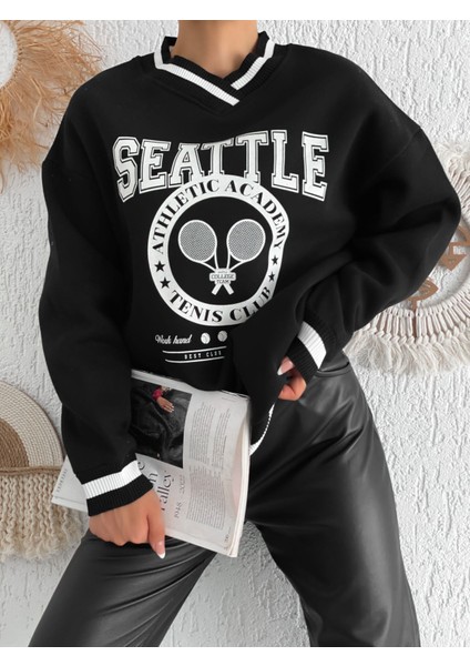 Seattle Baskılı 3 Iplik Oversize Sweatshirt