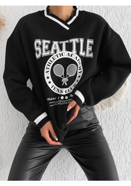 Seattle Baskılı 3 Iplik Oversize Sweatshirt