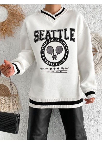 Seattle Baskılı 3 Iplik Oversize Sweatshirt