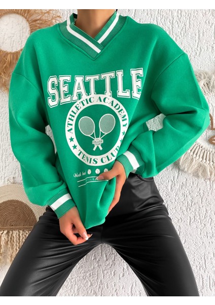 Seattle Baskılı 3 Iplik Oversize Sweatshirt