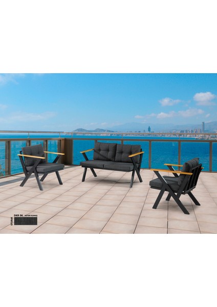 2+1+1 Zeta Bahçe Takımı, Balkon, Bahçe, Cafe Mobilyası, Süngerli Metal Çay Seti