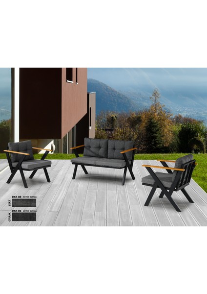 2+1+1 Zeta Bahçe Takımı, Balkon, Bahçe, Cafe Mobilyası, Süngerli Metal Çay Seti