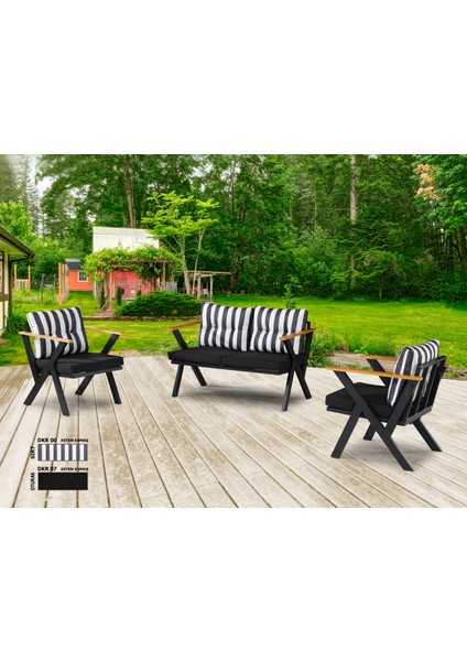 2+1+1 Zeta Bahçe Takımı, Balkon, Bahçe, Cafe Mobilyası, Süngerli Metal Çay Seti