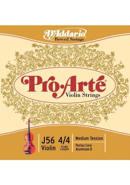 Müzik D'Addario J56 Keman Tel Seti, Pro-Arte, Scale 4/4, Medıum Tensıo