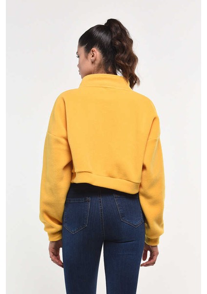 Happy Sarı Fermuarlı Nakışlı Kadın Sweatshirt fırsatları