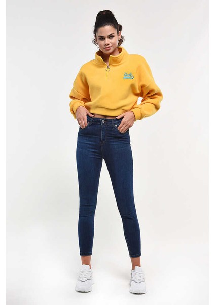 Happy Sarı Fermuarlı Nakışlı Kadın Sweatshirt indirimleri