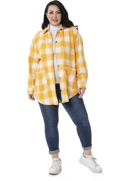 Büyük Beden Yandan Düğme Detaylı Torba Cepli Manşetli Sarı Gömlek fiyatları