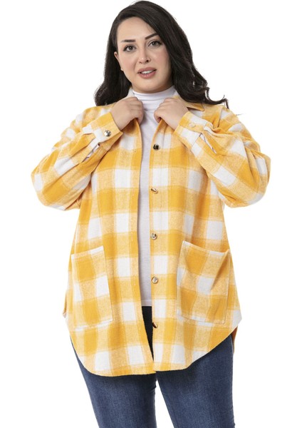 Büyük Beden Yandan Düğme Detaylı Torba Cepli Manşetli Sarı Gömlek fırsatları