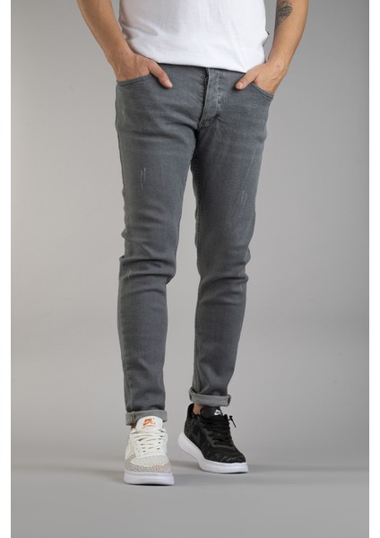 Erkek Slim Fit Dar Kesim Kot Pantolon Gri modelleri