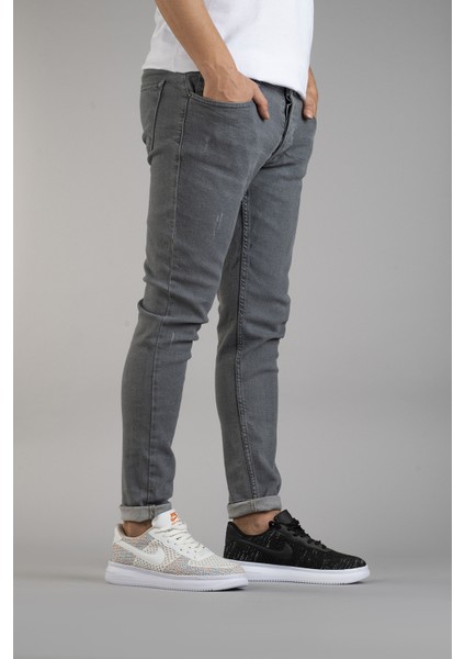 Erkek Slim Fit Dar Kesim Kot Pantolon Gri fırsatları