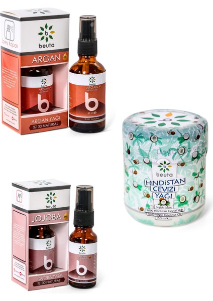 Saç Bakım Seti Argan Yağı 50 ml + Jojoba Yağı 20 ml + Hindistan Cevizi Yağı 150 ml