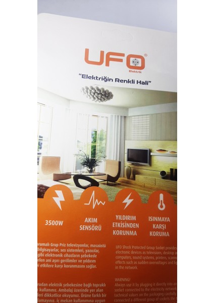 Ufo 3500 W Akım Korumalı Anahtarlı Kablolu 1.5 mt Üçlü Grup Priz Beyaz