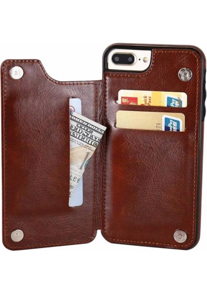 Iphone 8 Plus Uyumlu Kılıf Kartlıklı Cüzdanlı Akıllı Lüx Kılıf Darbe Dayanıklı Cüzdanlı Kılıf