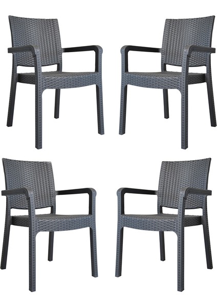 Troya Antrasit Rattan Desenli Koltuk 4lü Set modelleri