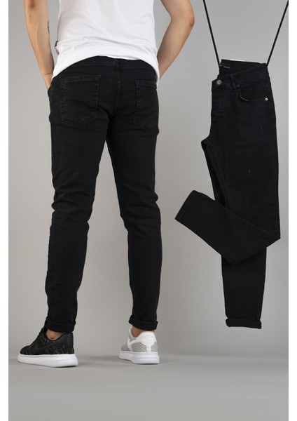 Erkek Slim Fit Dar Kesim Tırnaklı Kot Pantolon Siyah fiyatları