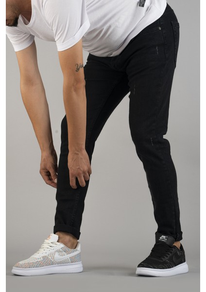 Erkek Slim Fit Dar Kesim Tırnaklı Kot Pantolon Siyah modelleri