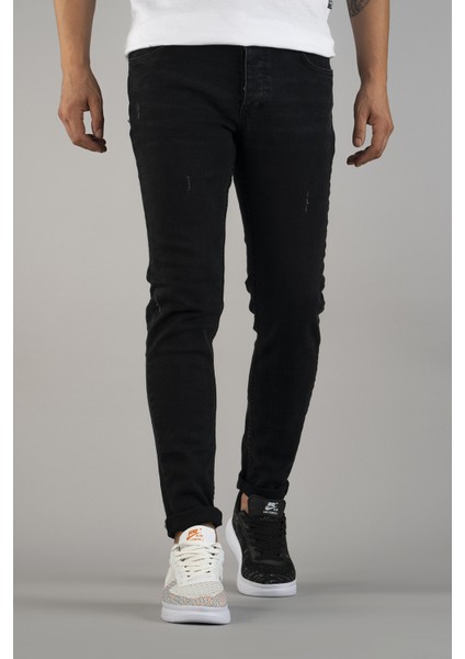 Erkek Slim Fit Dar Kesim Tırnaklı Kot Pantolon Siyah fırsatları