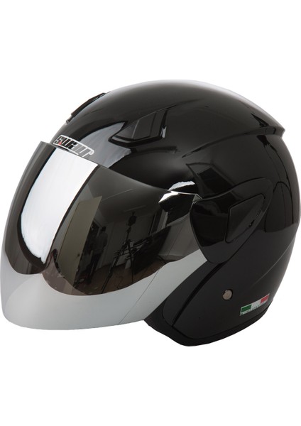 Kask Sway SW-733 Parlak Siyah Aynalı Camlı