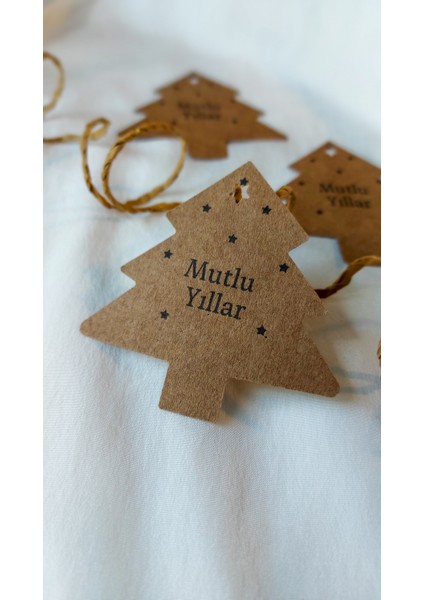 Kraft Mutlu Yıllar Yeni Yıl Çam Ağacı Etiketi 5 x 7 cm 20 Adet