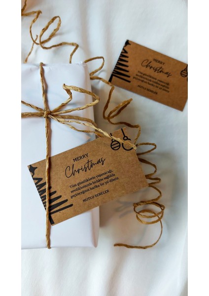 Kraft Merry Christmas - Mutlu Seneler Yeni Yıl Kartı 5 x 8 cm 20 Adet