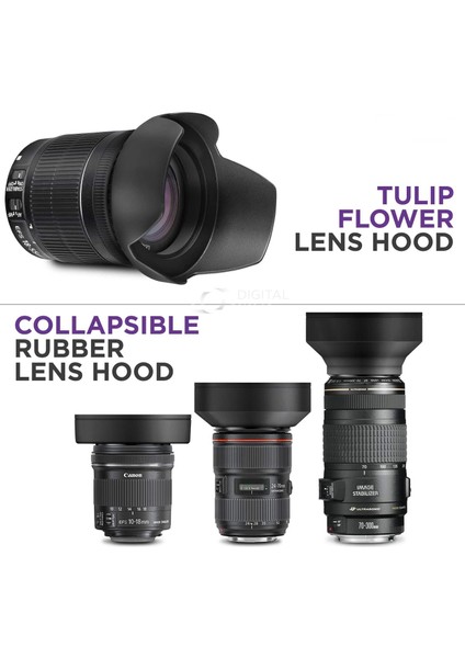 58MM 3 Kademeli Ayarlanabilir Kauçuk Parasoley + Yaprak Parasoley Hood fiyatları